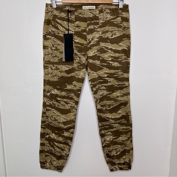 NILI LOTAN NWT Khaki Tiger Camo Cropped French Military Pants - Picture 2 of 6